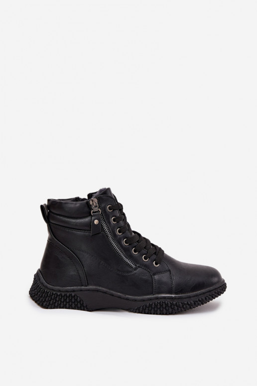 Botas femininas aquecimento com pelo por dentro de couro ecológico cor preta Ulverina