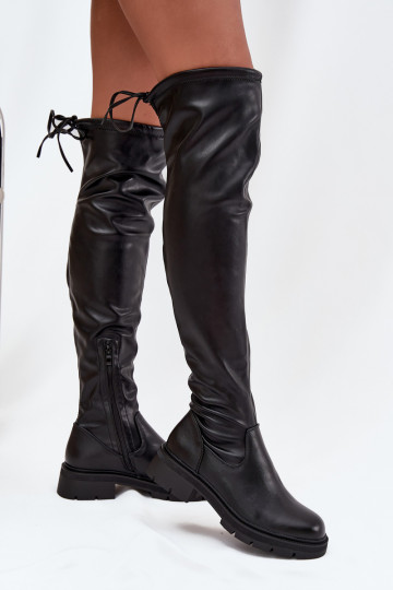 botas femininas acima do joelho com detalhes elegantes cor preta Rylissa 2