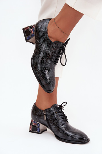 Botins lacados em pele genuína Feminino com salto com olhos brilhantes Artiker 57C0072 cor cinza