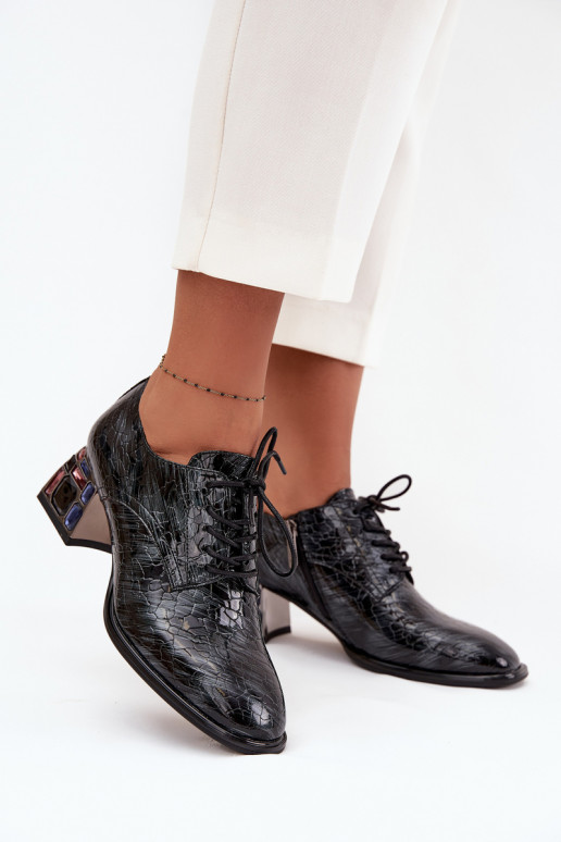 Botins lacados em pele genuína Feminino com salto com olhos brilhantes Artiker 57C0072 cor cinza