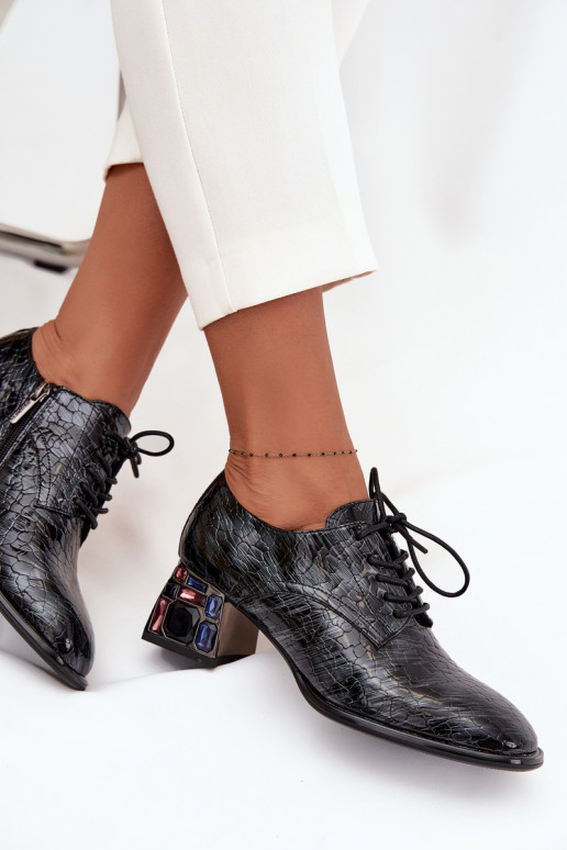 Botins lacados em pele genuína Feminino com salto com olhos brilhantes Artiker 57C0072 cor cinza