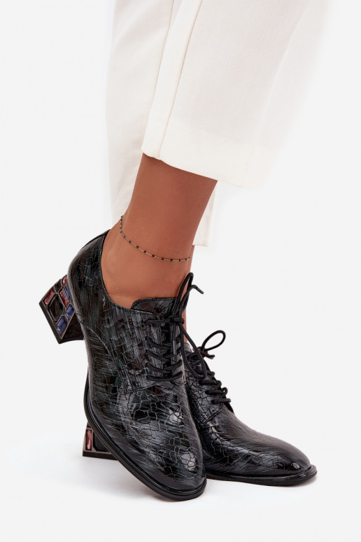 Botins lacados em pele genuína Feminino com salto com olhos brilhantes Artiker 57C0072 cor cinza