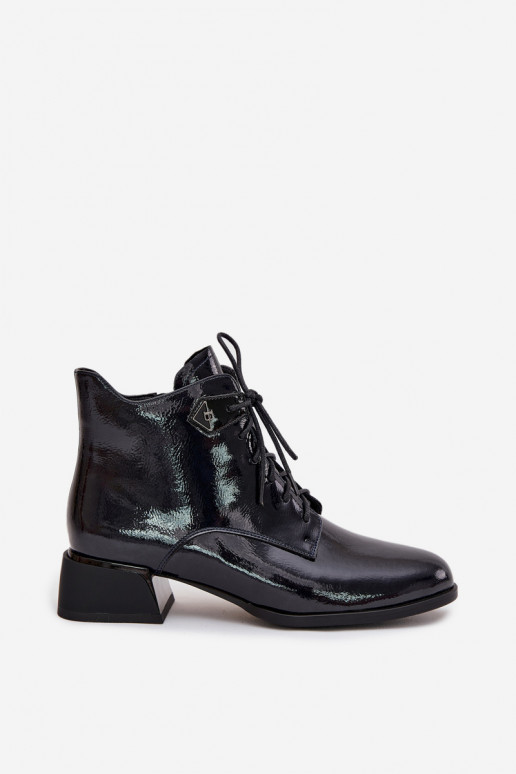 Pele com efeito verniz Botas femininas Klocke Artiker 57C1117 cor preta Pele com efeito verniz Botas femininas Klocke Artiker 57C1117 cor preta