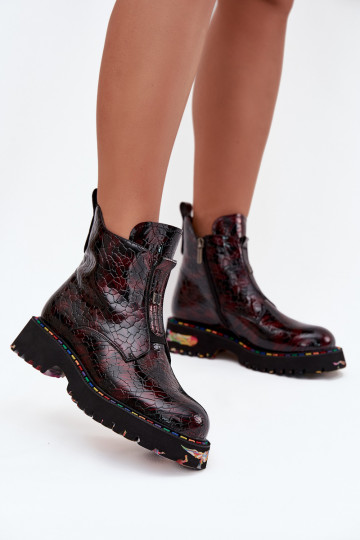 com efeito verniz Botas femininasHabilitadoturalnej Skóry aquecimento Artiker 57C0165 Borgonha