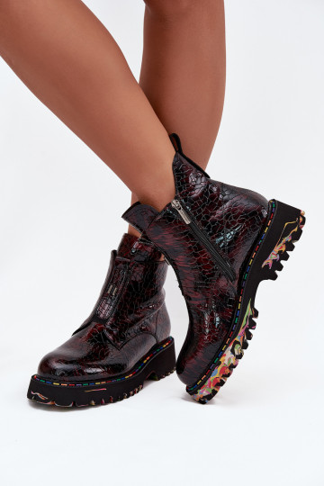 com efeito verniz Botas femininasHabilitadoturalnej Skóry aquecimento Artiker 57C0165 Borgonha 2