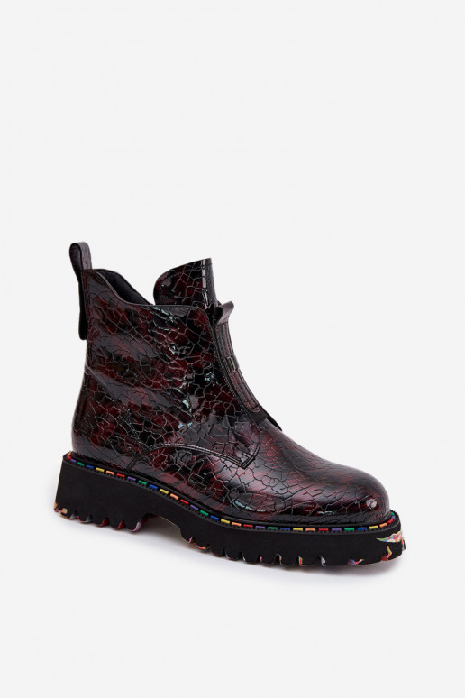 com efeito verniz Botas femininasHabilitadoturalnej Skóry aquecimento Artiker 57C0165 Borgonha