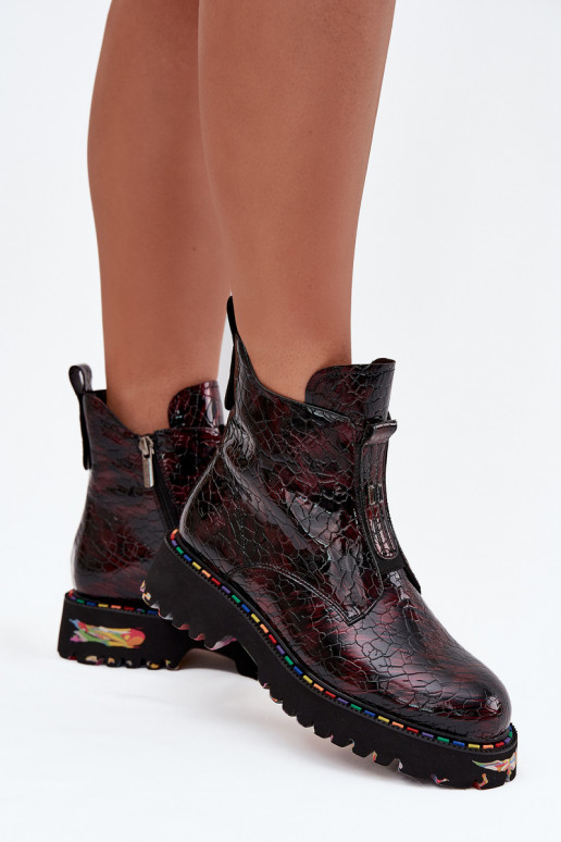 com efeito verniz Botas femininasHabilitadoturalnej Skóry aquecimento Artiker 57C0165 Borgonha