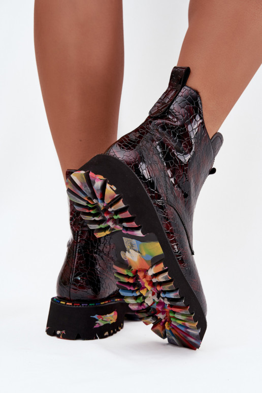 com efeito verniz Botas femininasHabilitadoturalnej Skóry aquecimento Artiker 57C0165 Borgonha