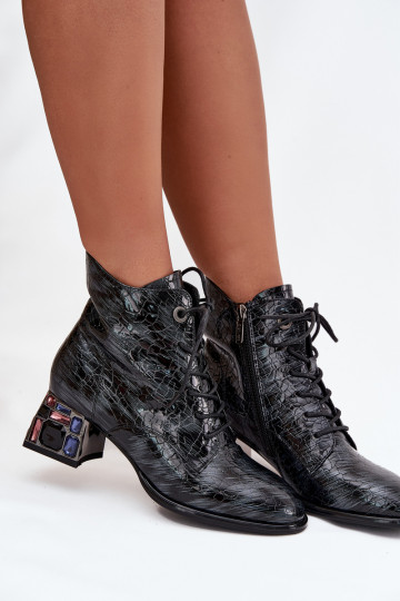 com efeito verniz Botas femininasHabilitadoturalnej Skóry com salto com olhos brilhantes Artiker 57C0132 cor cinza
