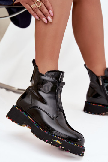 com efeito verniz Botas femininasHabilitadoturalnej Skóry aquecimento Artiker 57C0166 cor preta