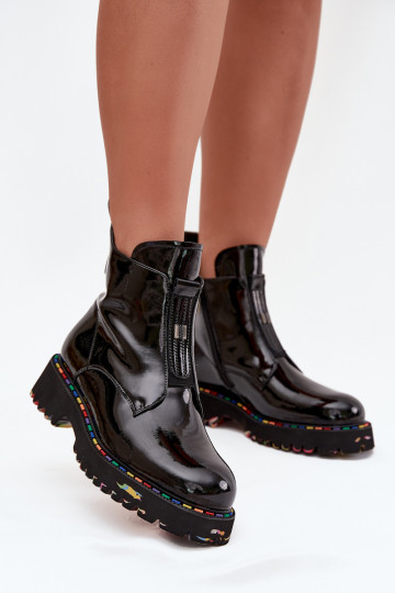 com efeito verniz Botas femininasHabilitadoturalnej Skóry aquecimento Artiker 57C0166 cor preta 2
