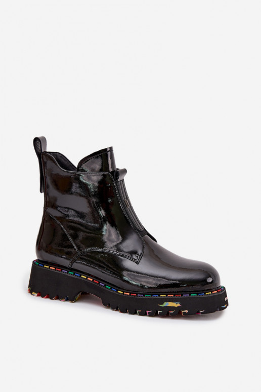 com efeito verniz Botas femininasHabilitadoturalnej Skóry aquecimento Artiker 57C0166 cor preta