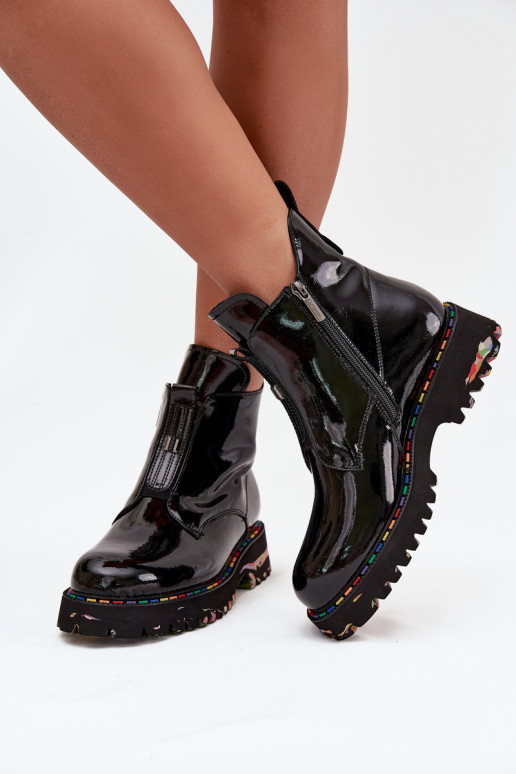 com efeito verniz Botas femininasHabilitadoturalnej Skóry aquecimento Artiker 57C0166 cor preta