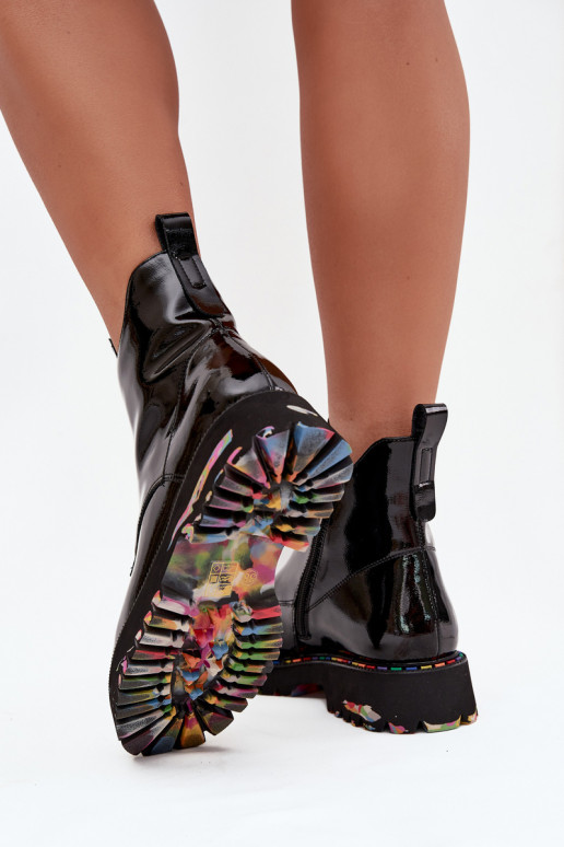 com efeito verniz Botas femininasHabilitadoturalnej Skóry aquecimento Artiker 57C0166 cor preta