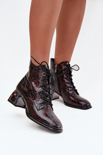 com efeito verniz Botas femininasHabilitadoturalnej Skóry com salto com olhos brilhantes Artiker 57C0130 Borgonha 2
