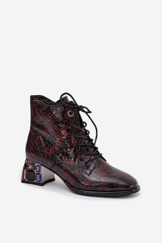 com efeito verniz Botas femininasHabilitadoturalnej Skóry com salto com olhos brilhantes Artiker 57C0130 Borgonha