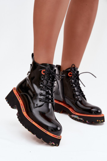 Botas femininascom efeito vernizj Skóry Habilitadoturalnej aquecimento Artiker 57C0061 cor preta