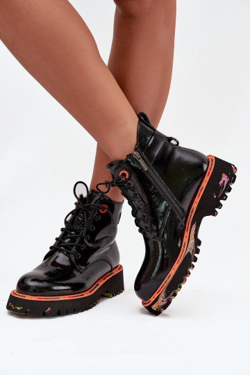 Botas femininascom efeito vernizj Skóry Habilitadoturalnej aquecimento Artiker 57C0061 cor preta 2