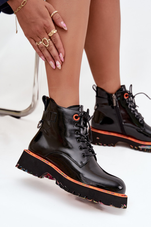 Botas femininascom efeito vernizj Skóry Habilitadoturalnej aquecimento Artiker 57C0061 cor preta