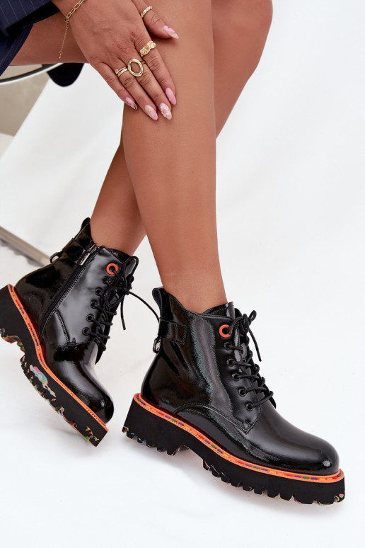 Botas femininascom efeito vernizj Skóry Habilitadoturalnej aquecimento Artiker 57C0061 cor preta