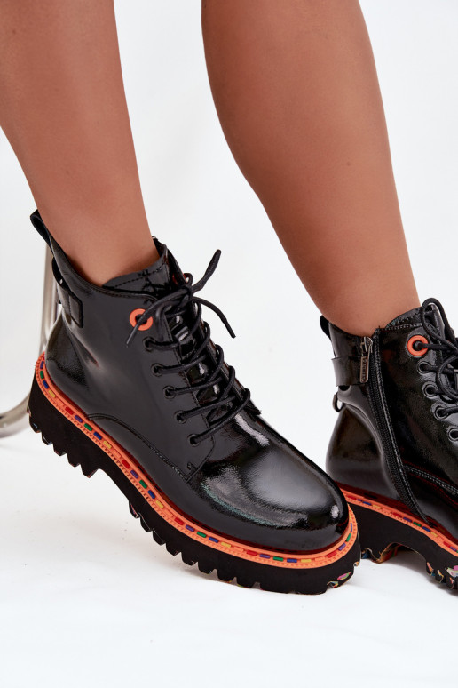 Botas femininascom efeito vernizj Skóry Habilitadoturalnej aquecimento Artiker 57C0061 cor preta