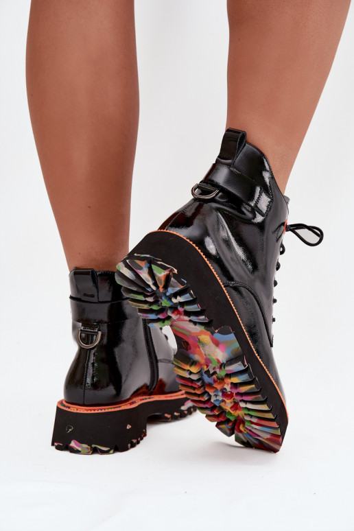 Botas femininascom efeito vernizj Skóry Habilitadoturalnej aquecimento Artiker 57C0061 cor preta