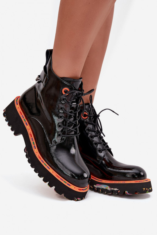 Botas femininascom efeito vernizj Skóry Habilitadoturalnej aquecimento Artiker 57C0061 cor preta