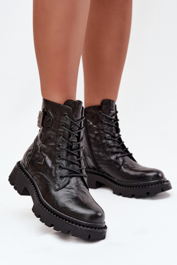 Pele Botas femininas Com efeito Tem que serrszczenia I com fivelas Artiker 57C1008 cor preta 2