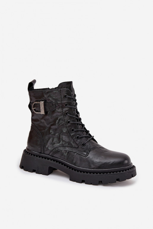 Pele Botas femininas Com efeito Tem que serrszczenia I com fivelas Artiker 57C1008 cor preta