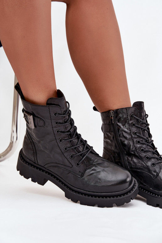 Pele Botas femininas Com efeito Tem que serrszczenia I com fivelas Artiker 57C1008 cor preta