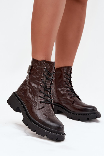 Pele Botas femininas Com efeito Tem que serrszczenia I com fivelas Artiker 57C1007 CzekoladoParae