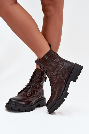 Pele Botas femininas Com efeito Tem que serrszczenia I com fivelas Artiker 57C1007 CzekoladoParae 2
