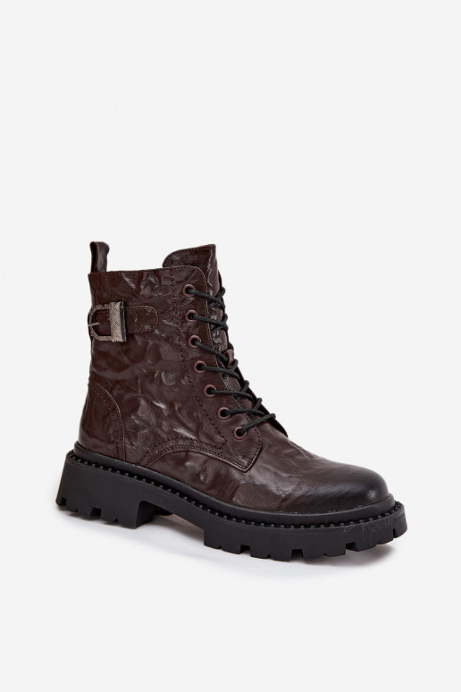 Pele Botas femininas Com efeito Tem que serrszczenia I com fivelas Artiker 57C1007 CzekoladoParae