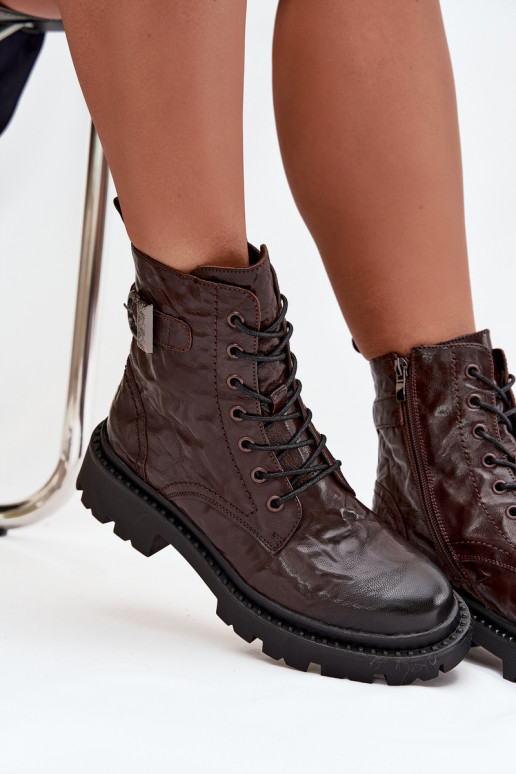 Pele Botas femininas Com efeito Tem que serrszczenia I com fivelas Artiker 57C1007 CzekoladoParae