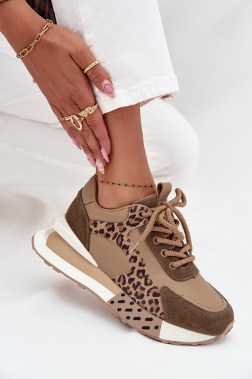 Pele À modalo de tênis Feminino com uma plataforma com padrões de pele de leopardo Artiker 55C0089 cor marrom