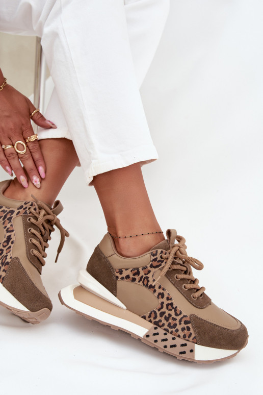 Pele À modalo de tênis Feminino com uma plataforma com padrões de pele de leopardo Artiker 55C0089 cor marrom