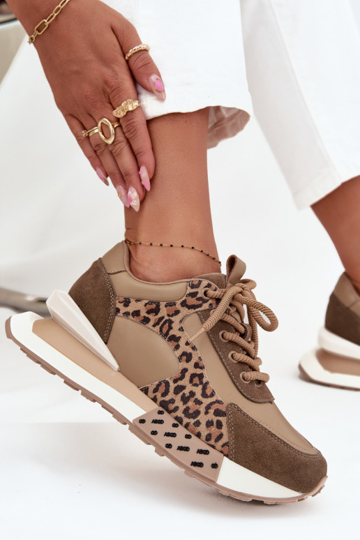 Pele À modalo de tênis Feminino com uma plataforma com padrões de pele de leopardo Artiker 55C0089 cor marrom