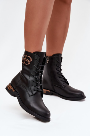 Pele Botas femininas com salto largo com enfeites aquecimento Artiker 57C1064 cor preta