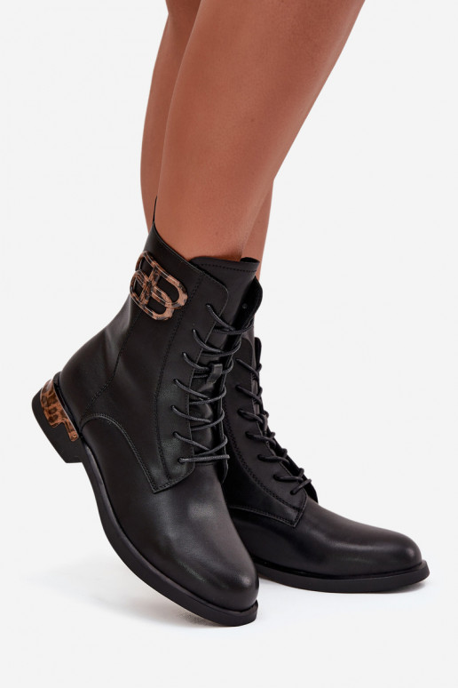 Pele Botas femininas com salto largo com enfeites aquecimento Artiker 57C1064 cor preta
