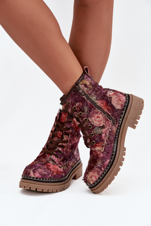Estampado Botas femininas aquecimento Artiker 57C1055 Borgonha