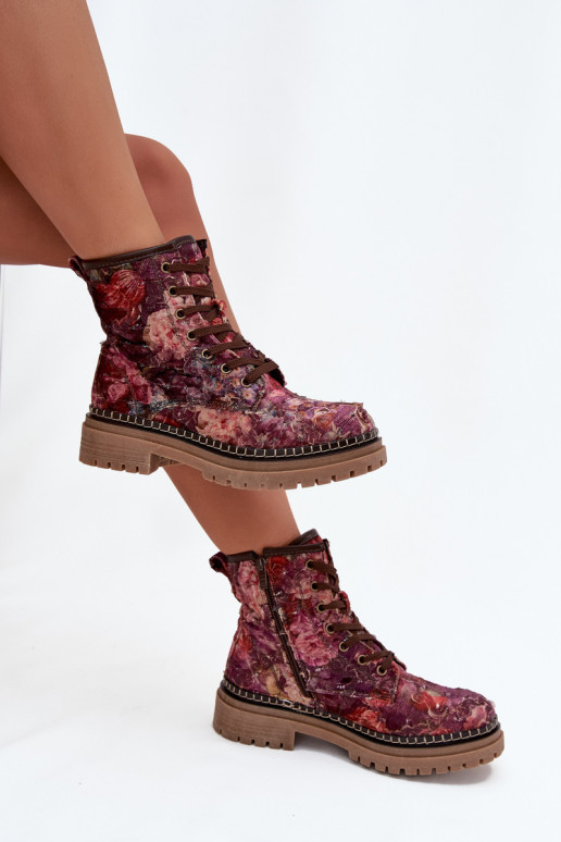 Estampado Botas femininas aquecimento Artiker 57C1055 Borgonha