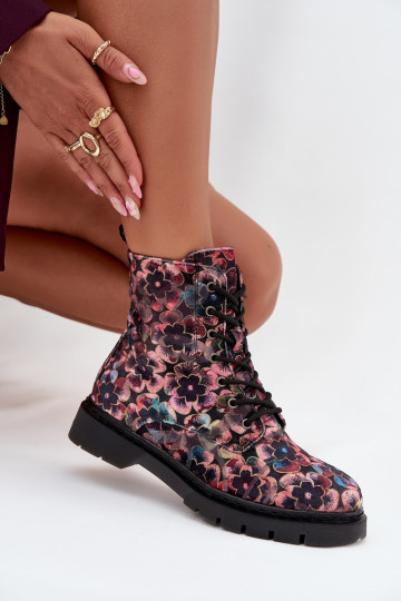 Botas femininas aquecimento com flores Artiker 57C1051 cor rosa