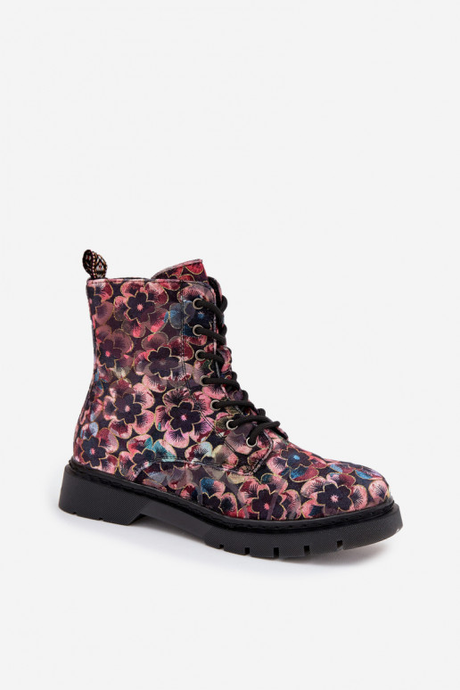 Botas femininas aquecimento com flores Artiker 57C1051 cor rosa