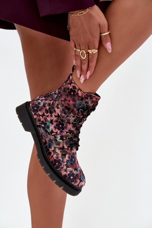 Botas femininas aquecimento com flores Artiker 57C1051 cor rosa
