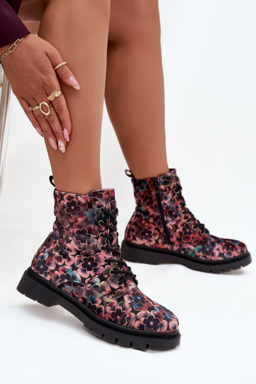 Botas femininas aquecimento com flores Artiker 57C1051 cor rosa