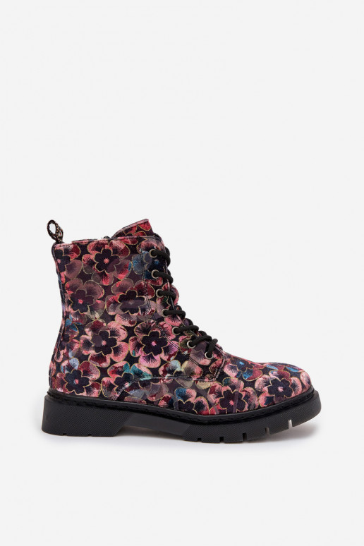 Botas femininas aquecimento com flores Artiker 57C1051 cor rosa