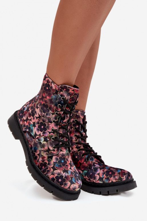 Botas femininas aquecimento com flores Artiker 57C1051 cor rosa