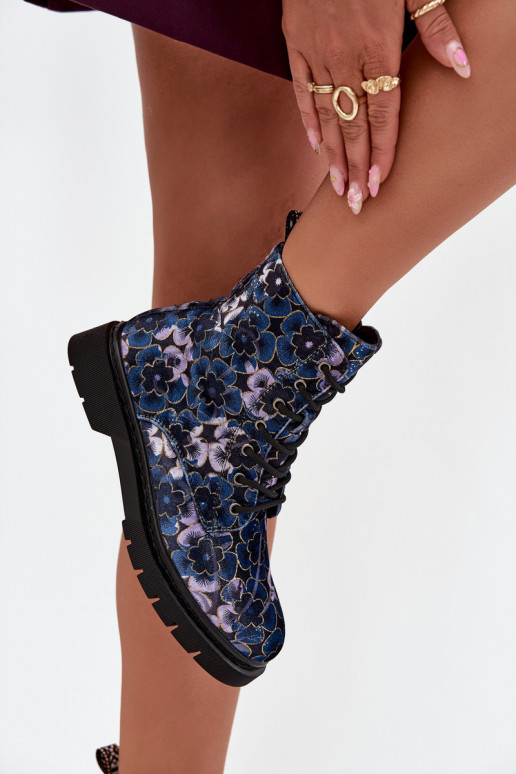 Botas femininas aquecimento com flores Artiker 57C1052 azul escuro