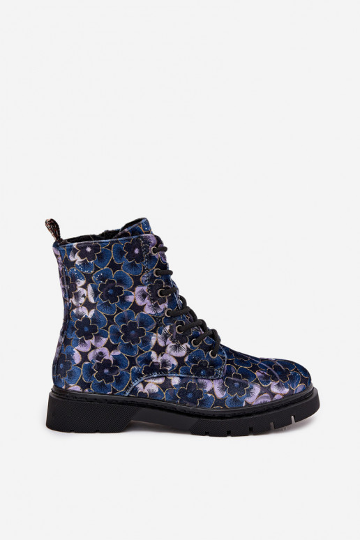 Botas femininas aquecimento com flores Artiker 57C1052 azul escuro