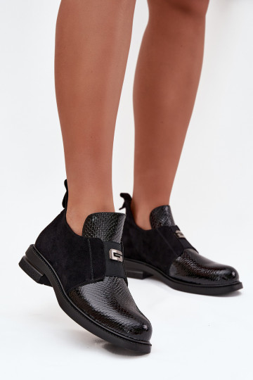 com efeito verniz sapatos de salto baixo para mulheres com salto aquecimento Vinceza 58560 cor preta 2
